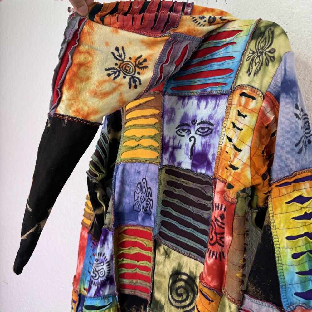 EzHiPPiE Jacket Womens Large Patchwork Boho Hippie Hooded Zip Multicolor Tie Dye - Picture 7 of 10